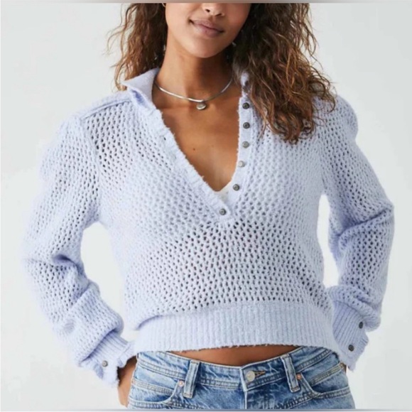 #101. NWT Free People snow drift light blue sweater - Picture 2 of 12